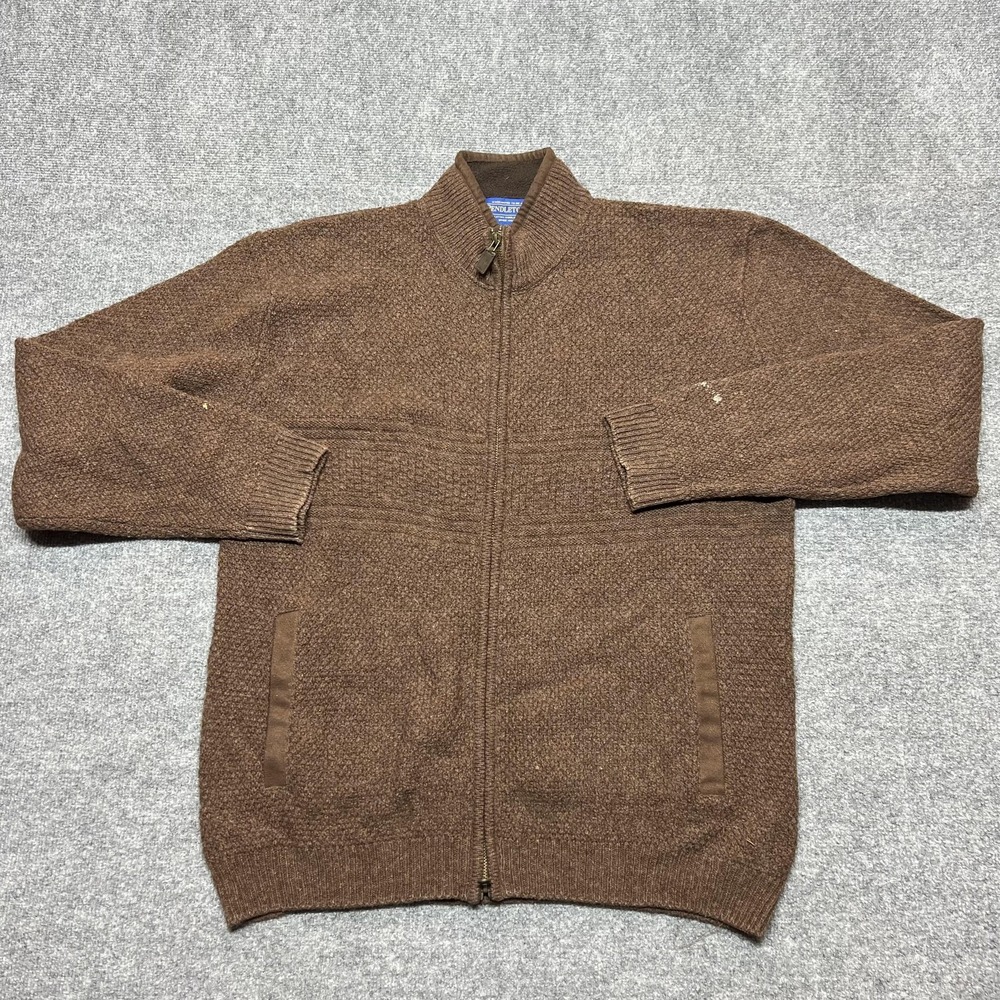 Pendleton Shetland Wool Sweater Mens Large Brown Full Zip Pockets Knit